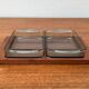 Danish teak plateau from the mid-century by Artiform with glass Cabaret trays from Holmegaard, 1960s, set of 3.