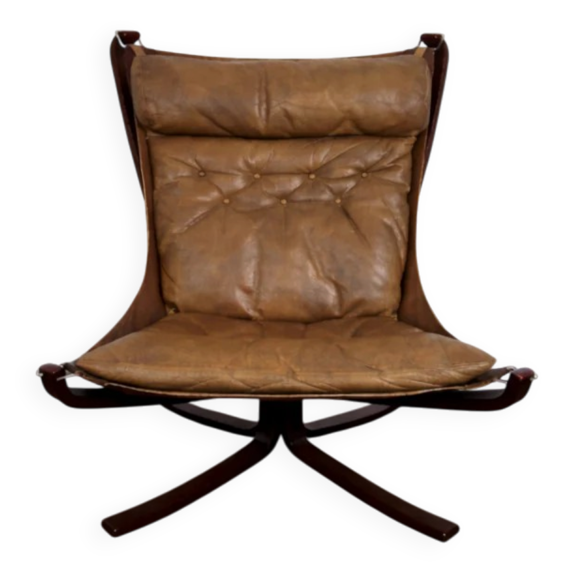 Leather armchair with a beech structure, Falcon model by Sigurd Ressel for Vatne Møbler, Denmark, 1970.