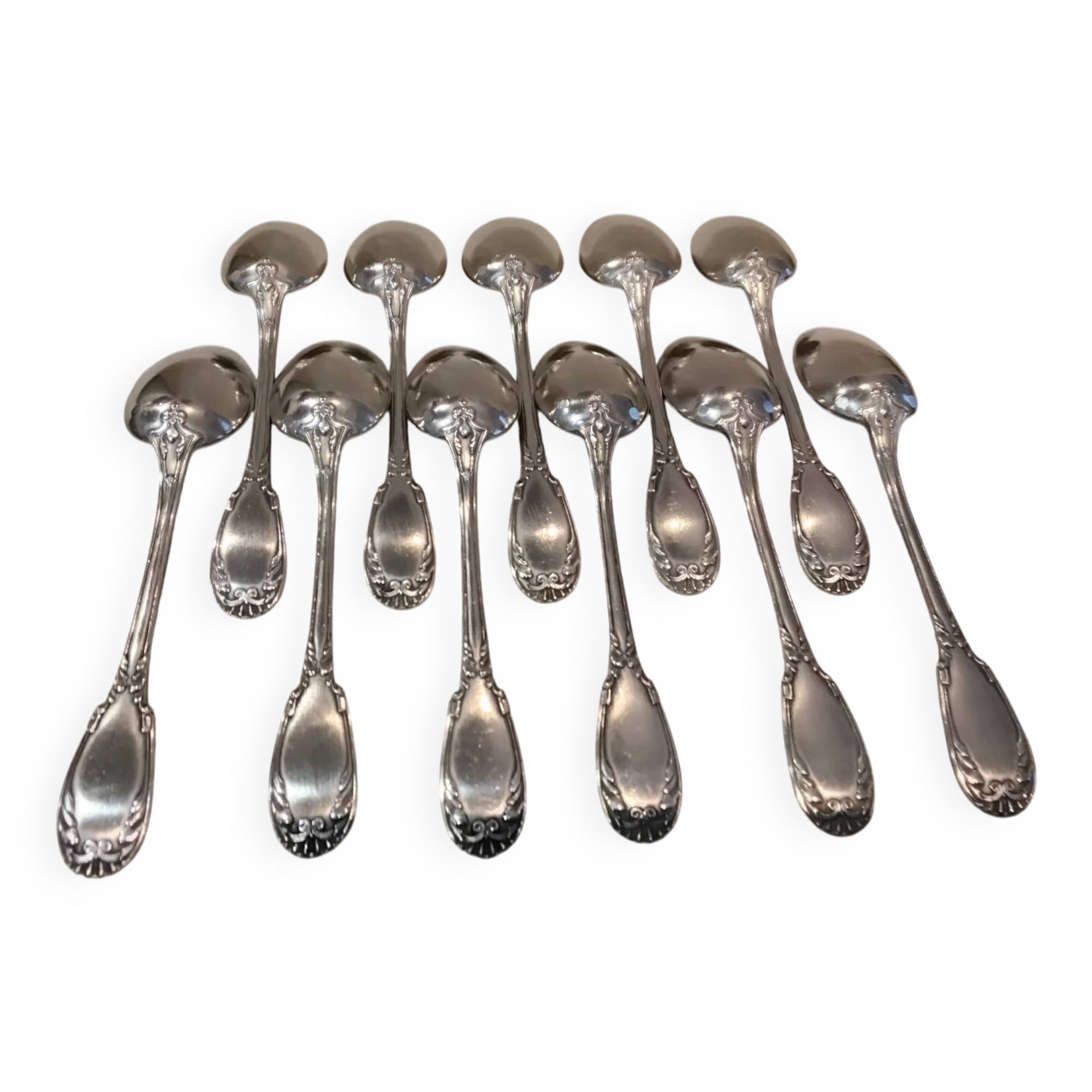 11 silver-plated dessert spoons, OD style, Louis XVI style