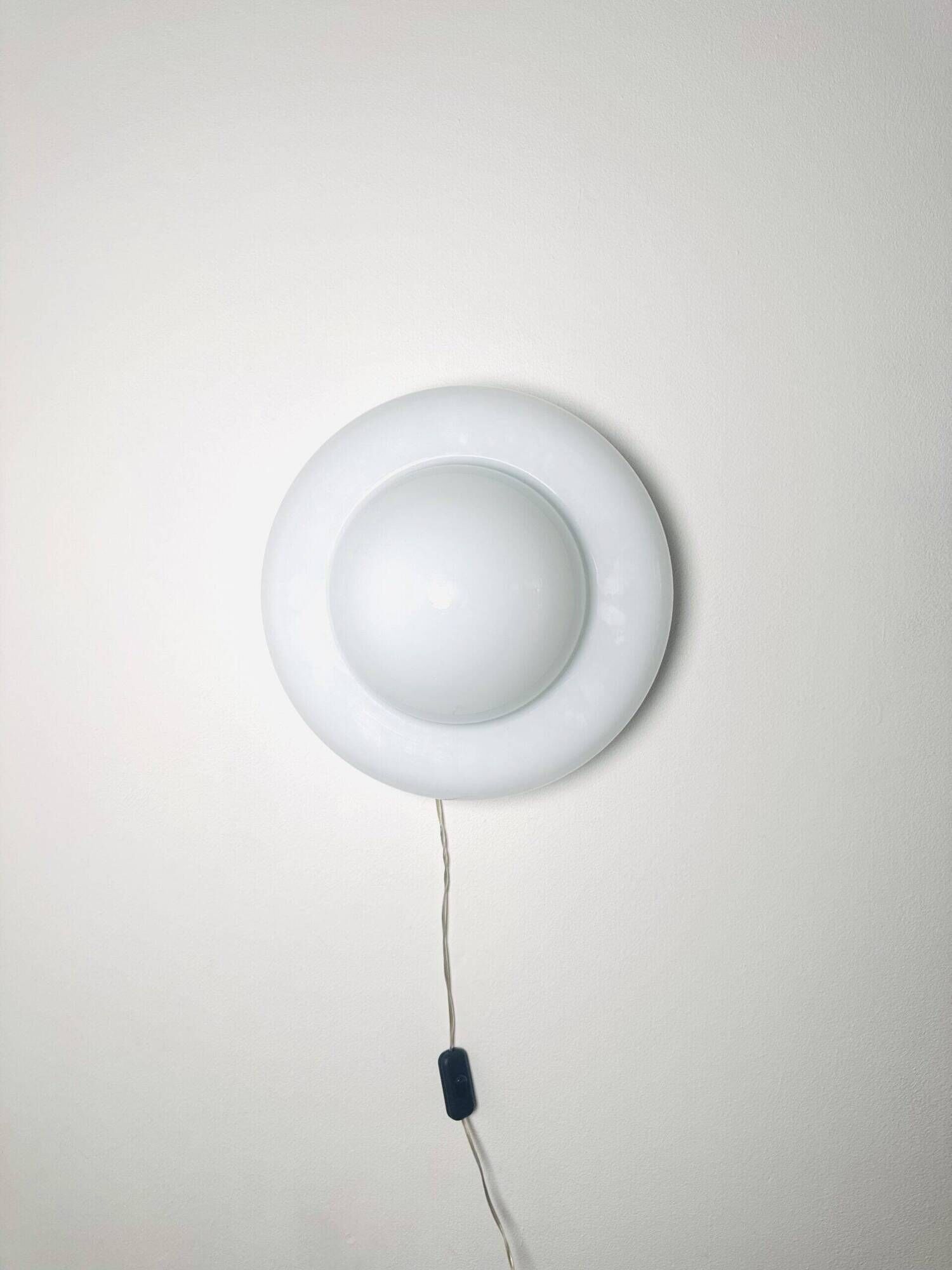 Sculptural Ufo Space Age Wall Lamp In Opal Glass, Italy 1970S
