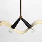 Mid Century brass ceiling lamp with a curved perforated sheet lampshade