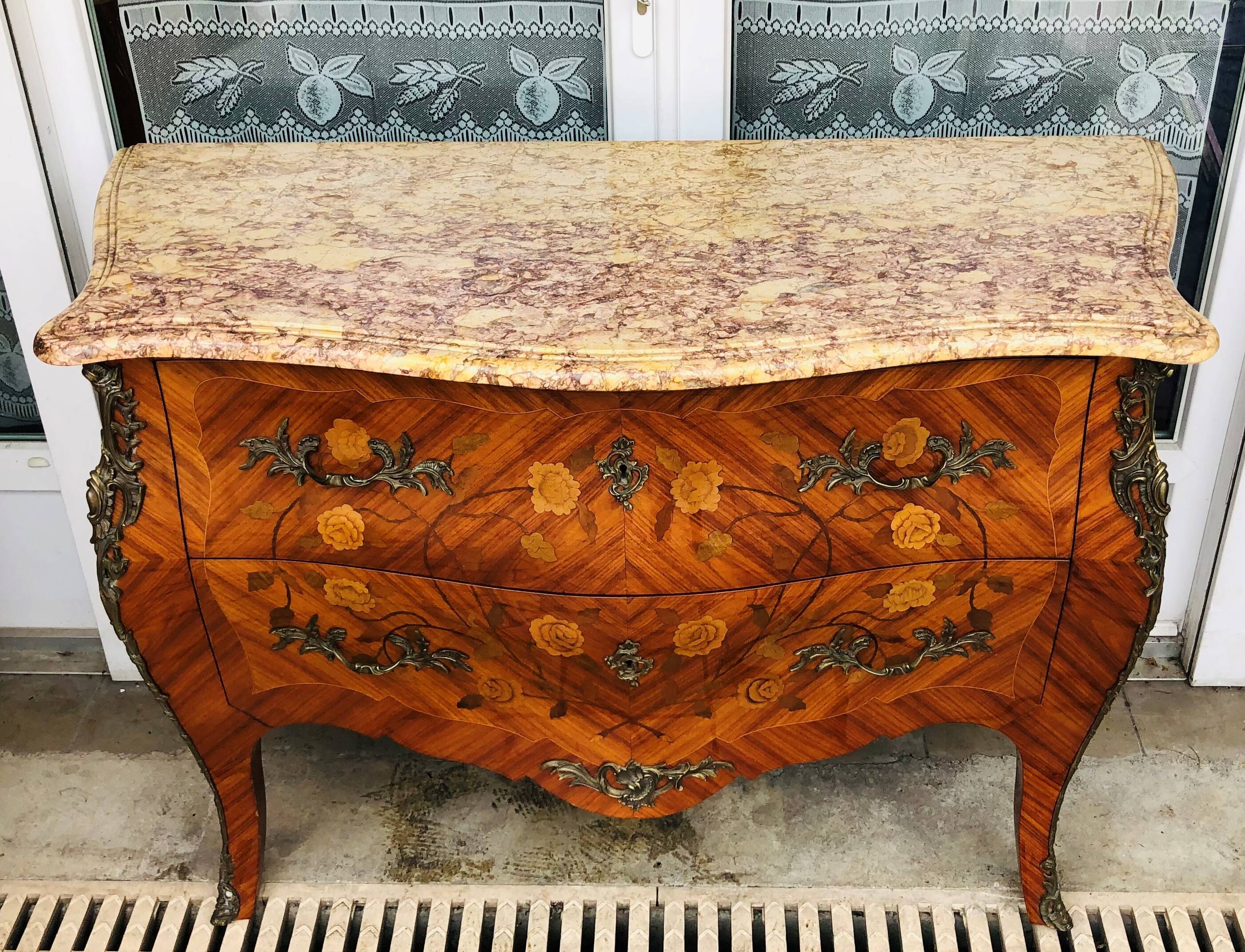Marquetry chest of drawers two drawers in Louis XV style