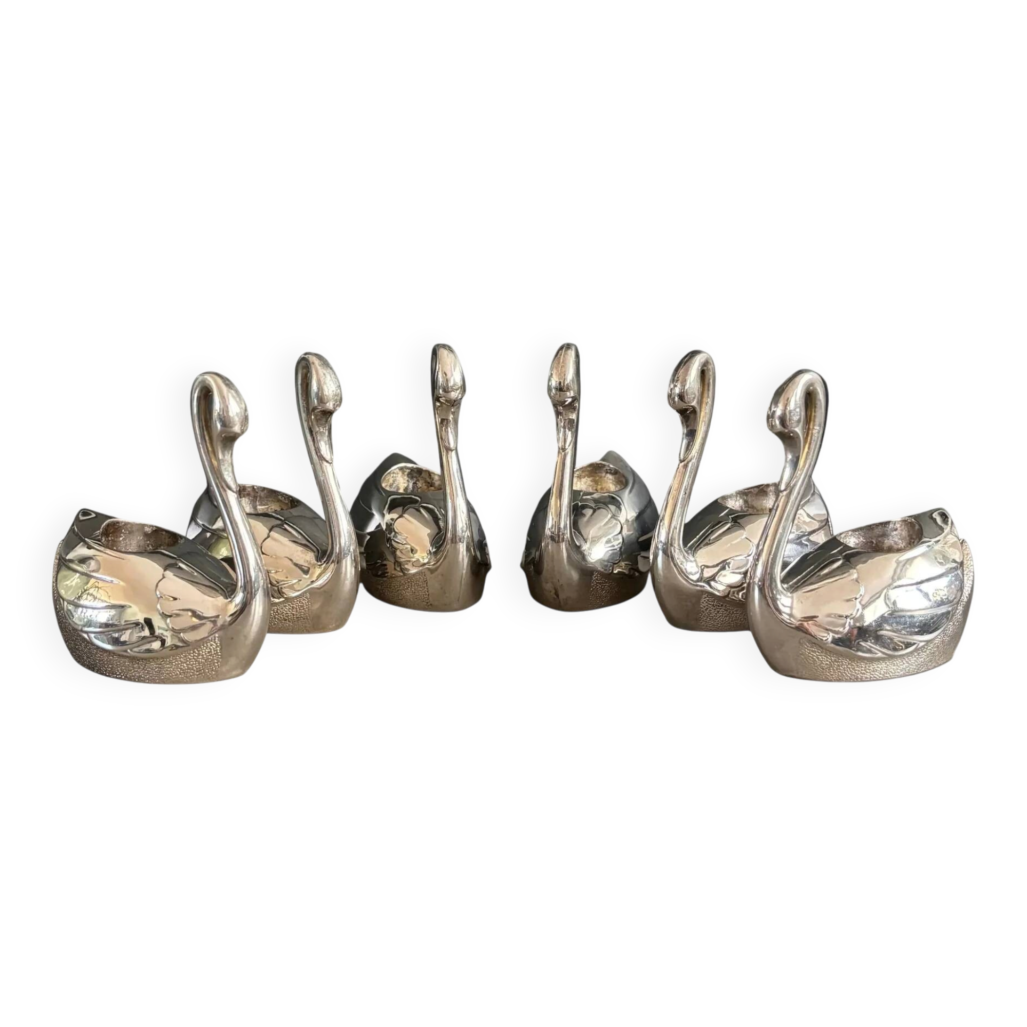 Set of 6 silver-plated swan candle holders