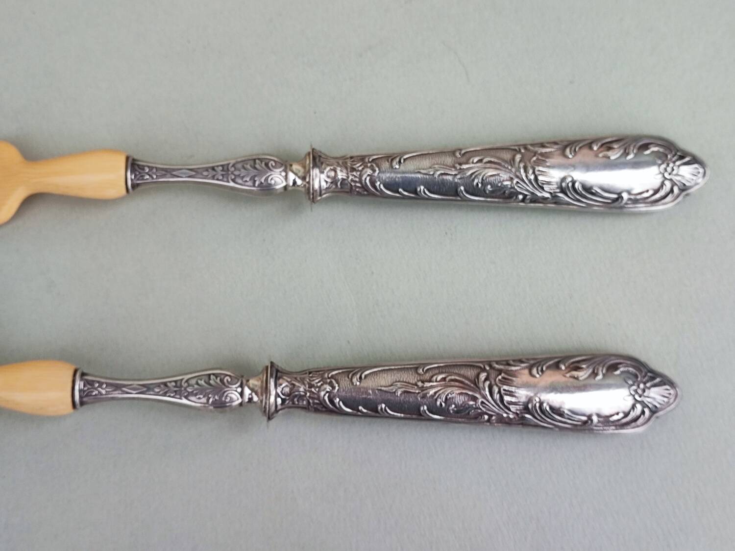 Sterling silver and ivorine salad servers