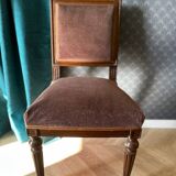 Chaise ancienne style Louis XVI – Velours chocolat & bois sculpté