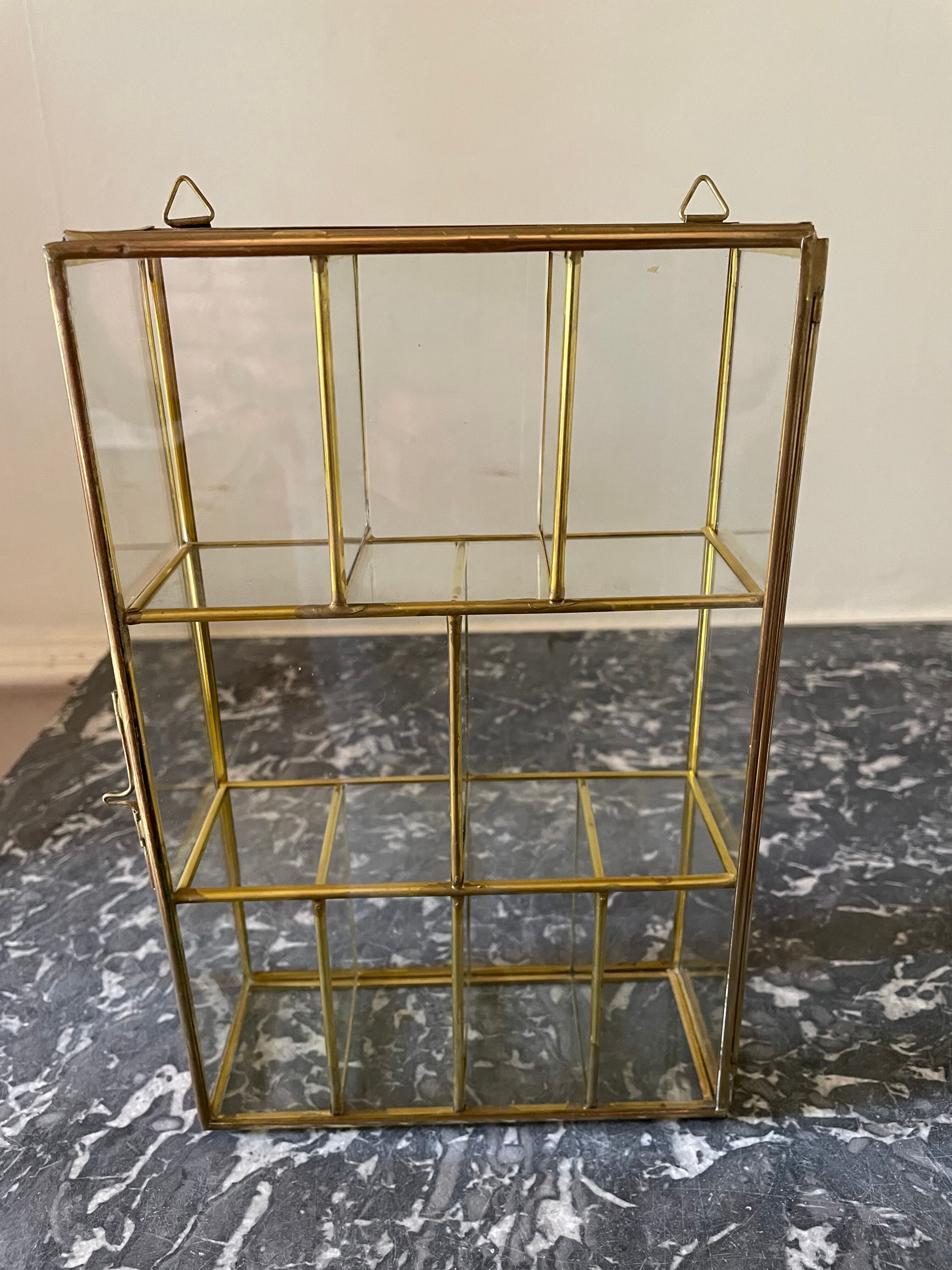 Glass and brass wall display case