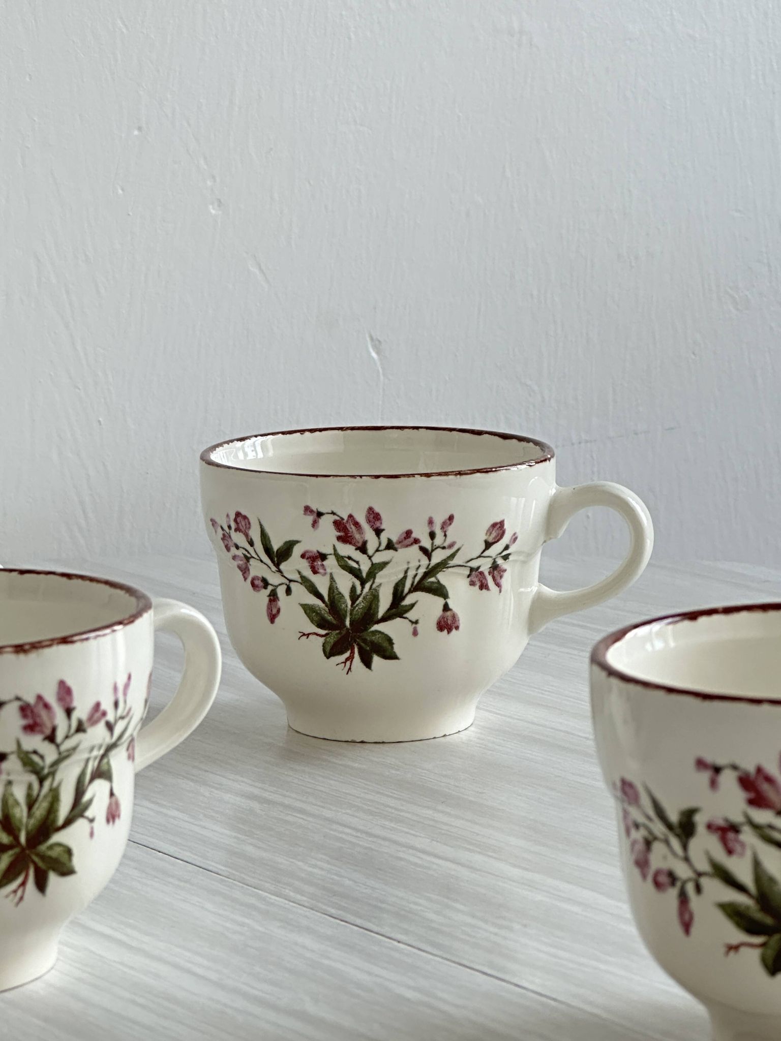 Pagnossin earthenware floral coffee cups, Treviso, Italy.
