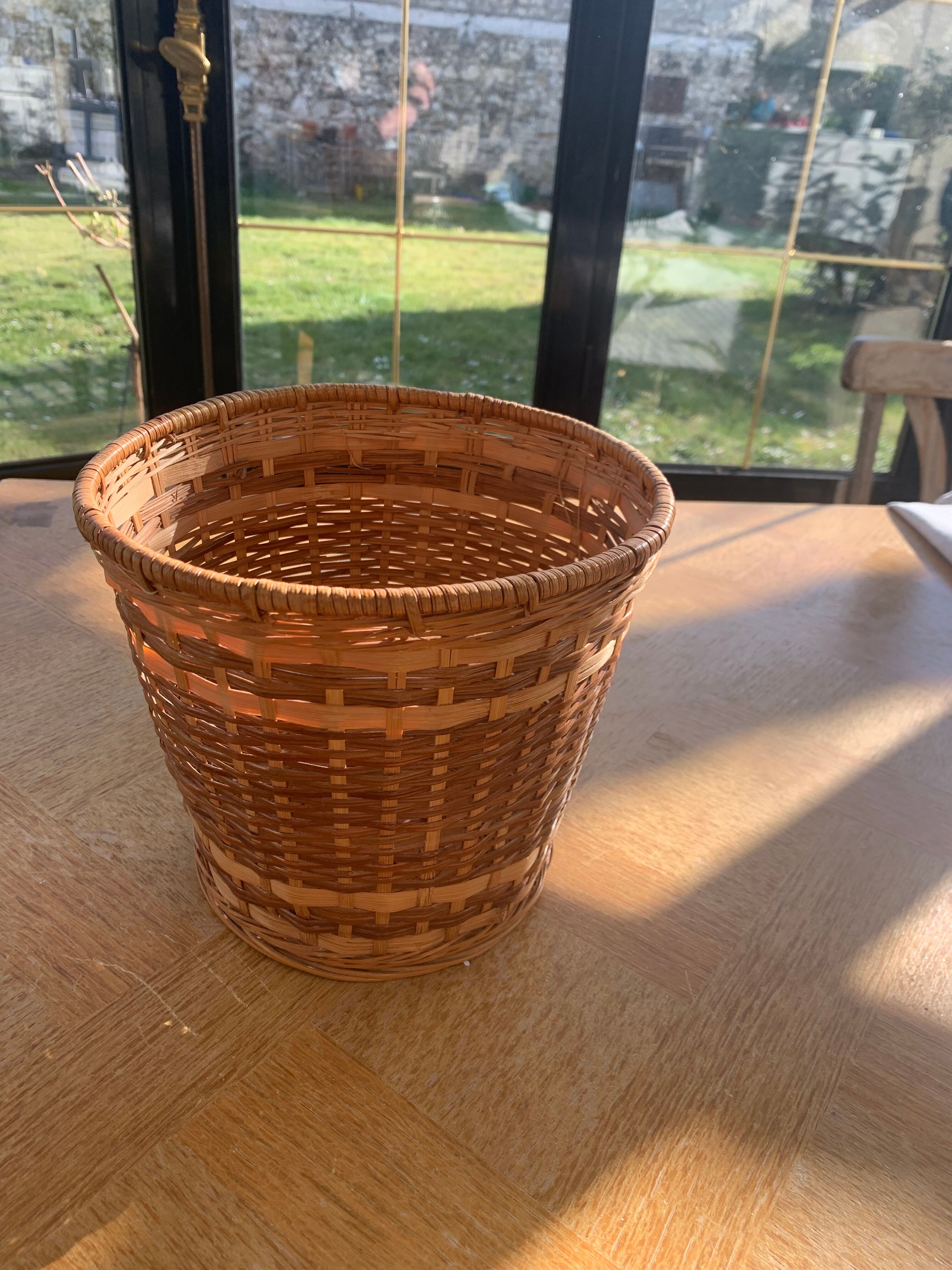 Vintage braided wicker pot cover
