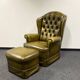 Original English Chesterfield Wingback Chair & Footstool -Retro Green