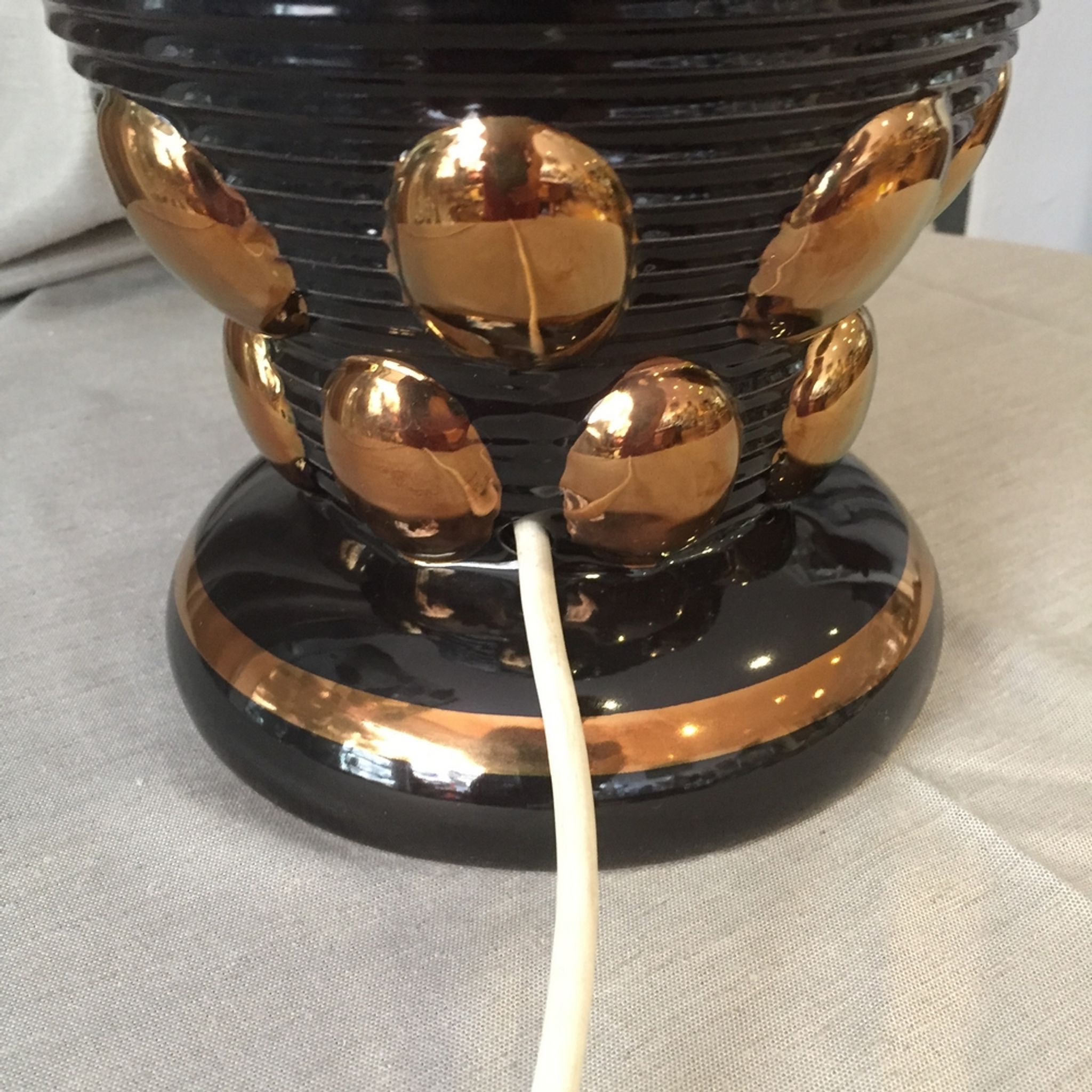 ORIGINAL EARTHENWARE LAMP OF ST CLEMENT ART DECO BLACK AND GILDED VASE CORNET
