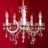 Vintage french metal crystal and glass 5 arm paris chic style chandelier 4228