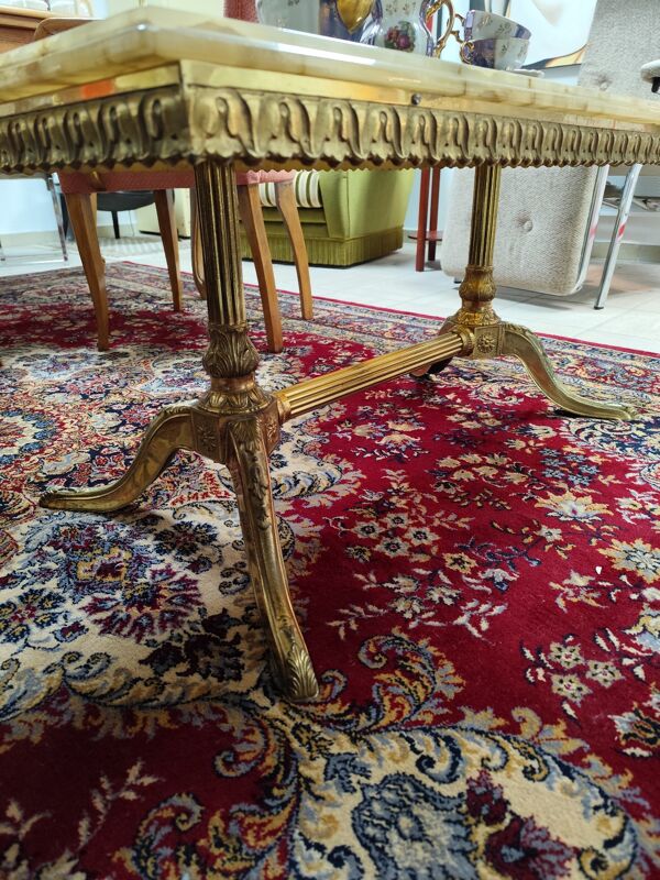 Table basse vintage en marbre et bronze