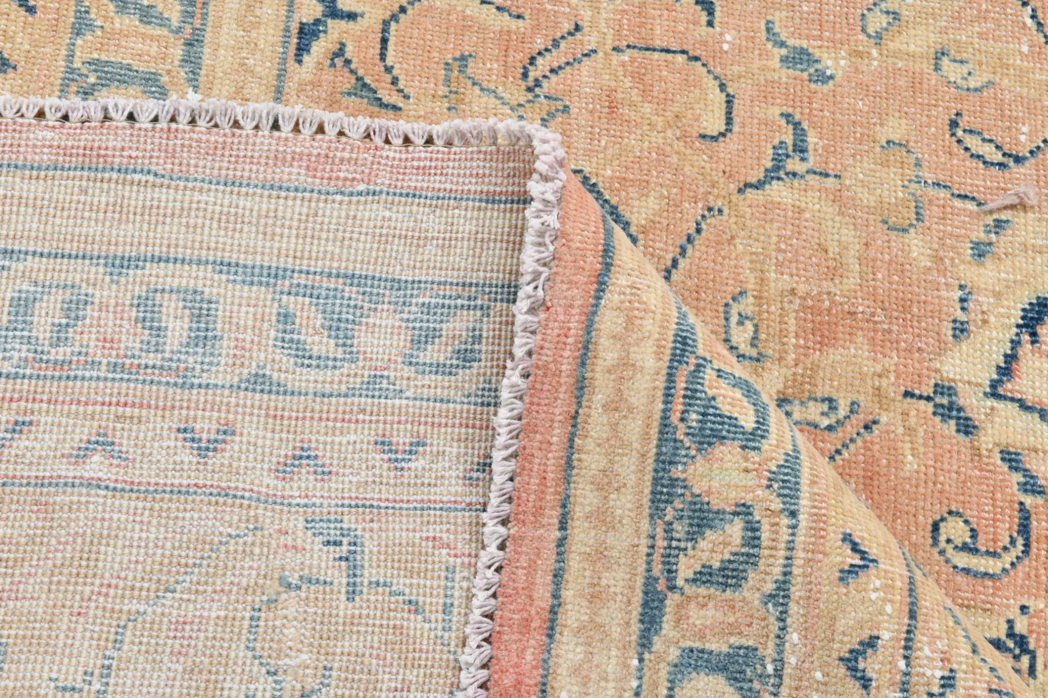 Peach Pink Large Persian Rug, Floral Bordered Vintage Carpet, 292x387Cm