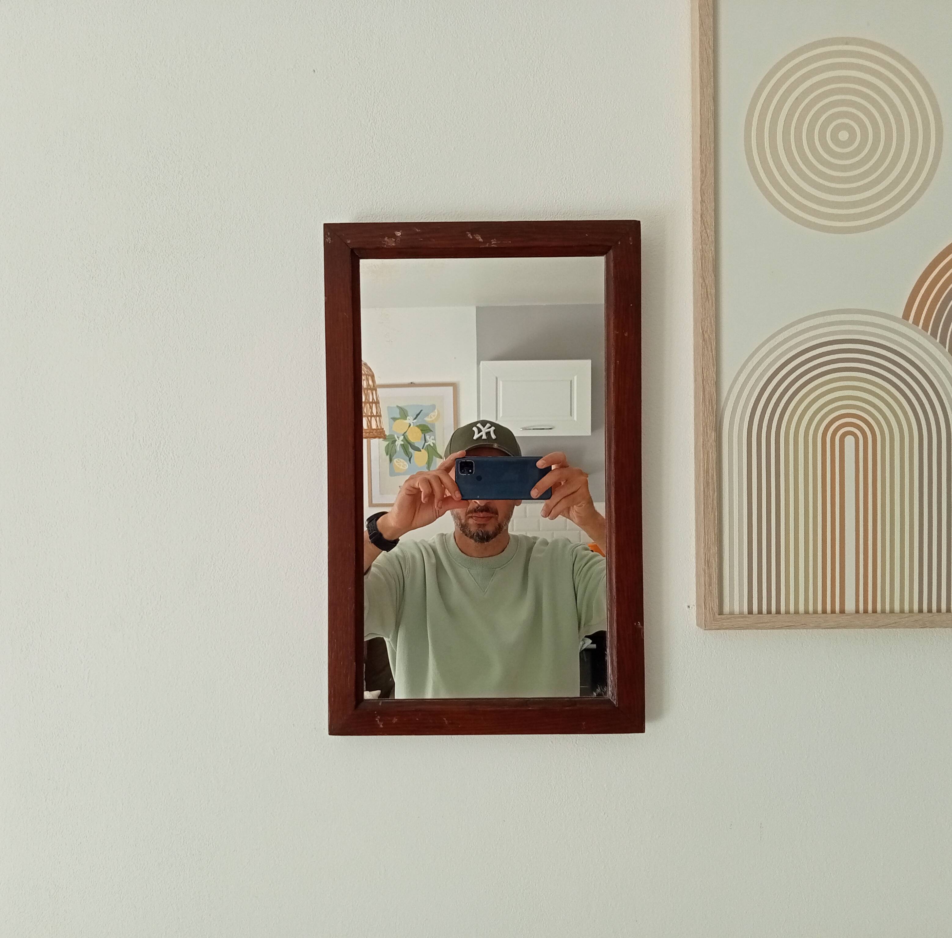 Vintage rectangular mirror in solid wood