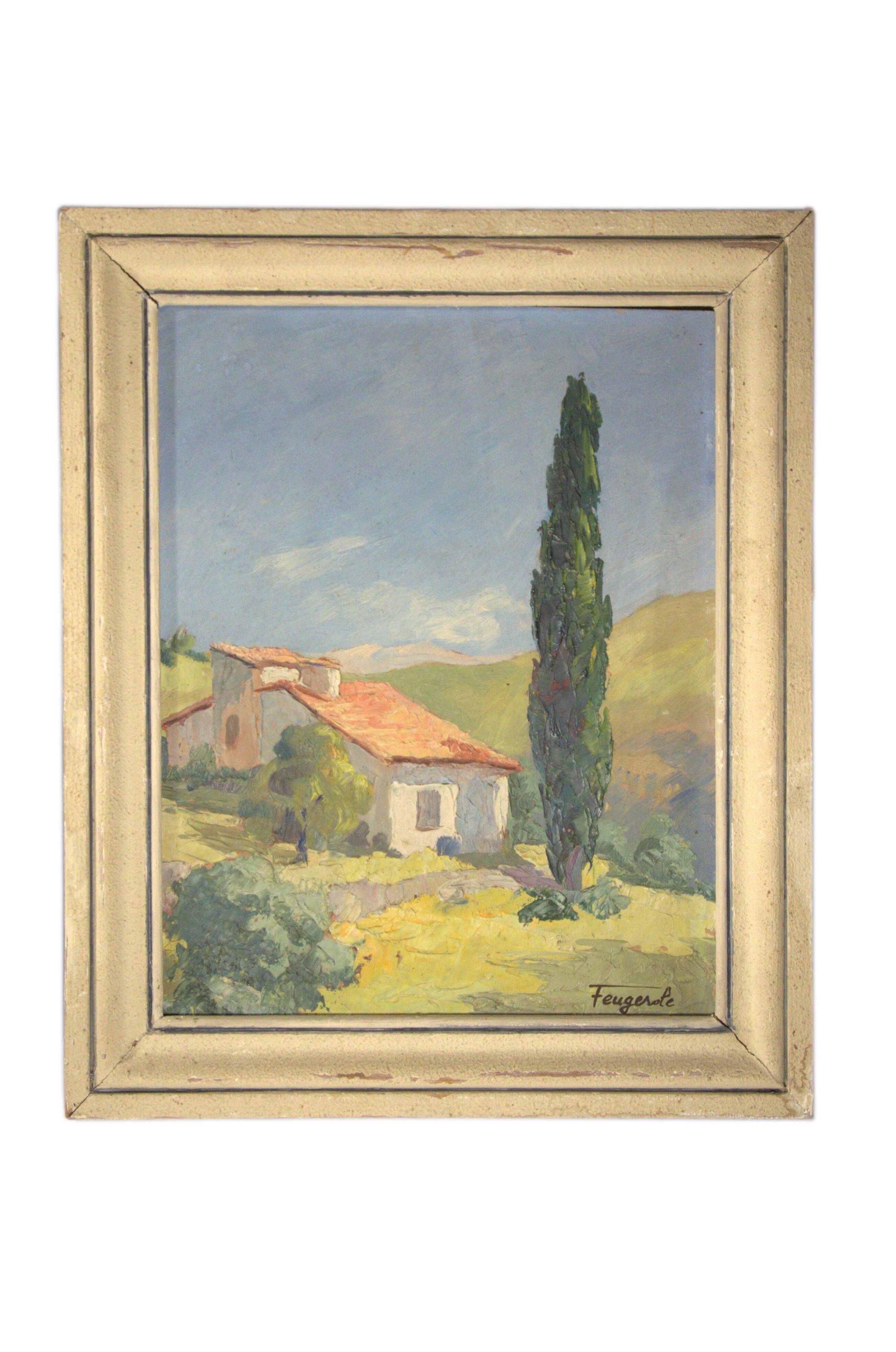 Landscape painting HST signed Feugerole, "Surroundings of Digne", 41x51cm