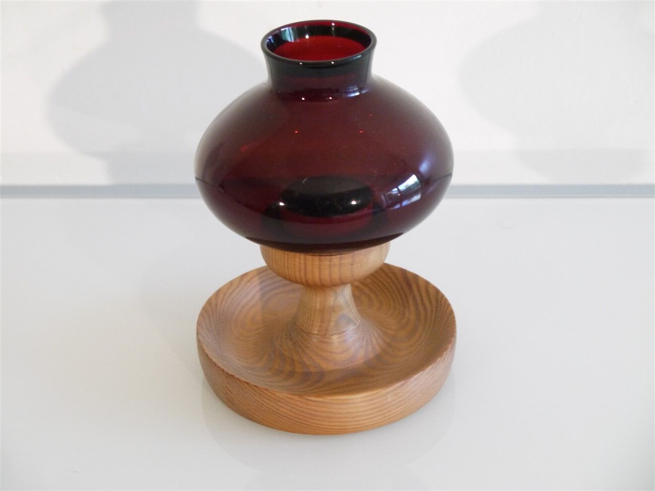 Scandinavian glass and wood candlestick 1960