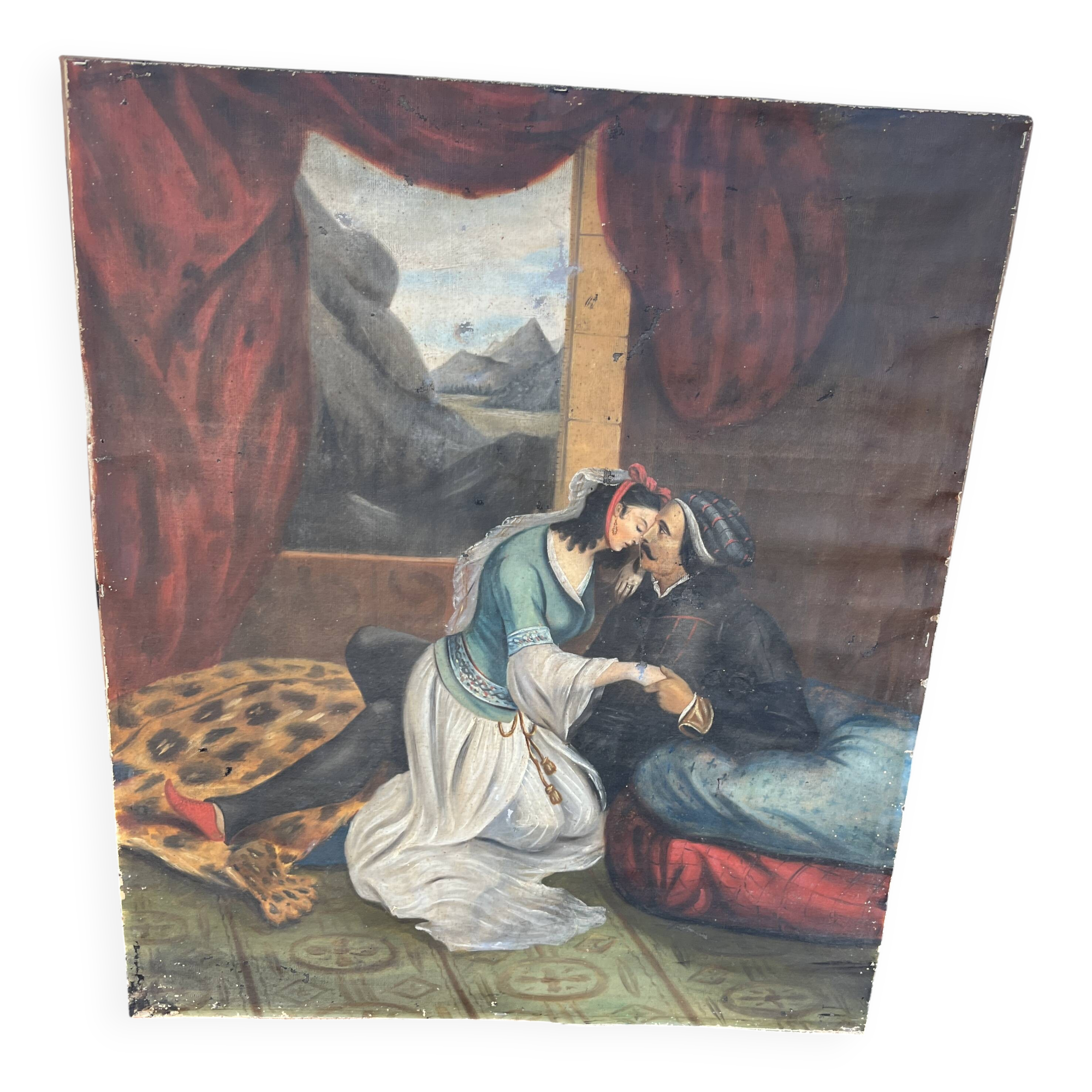 Grand Orientalist Tableau – Harem Scene: The Couple and the Panther