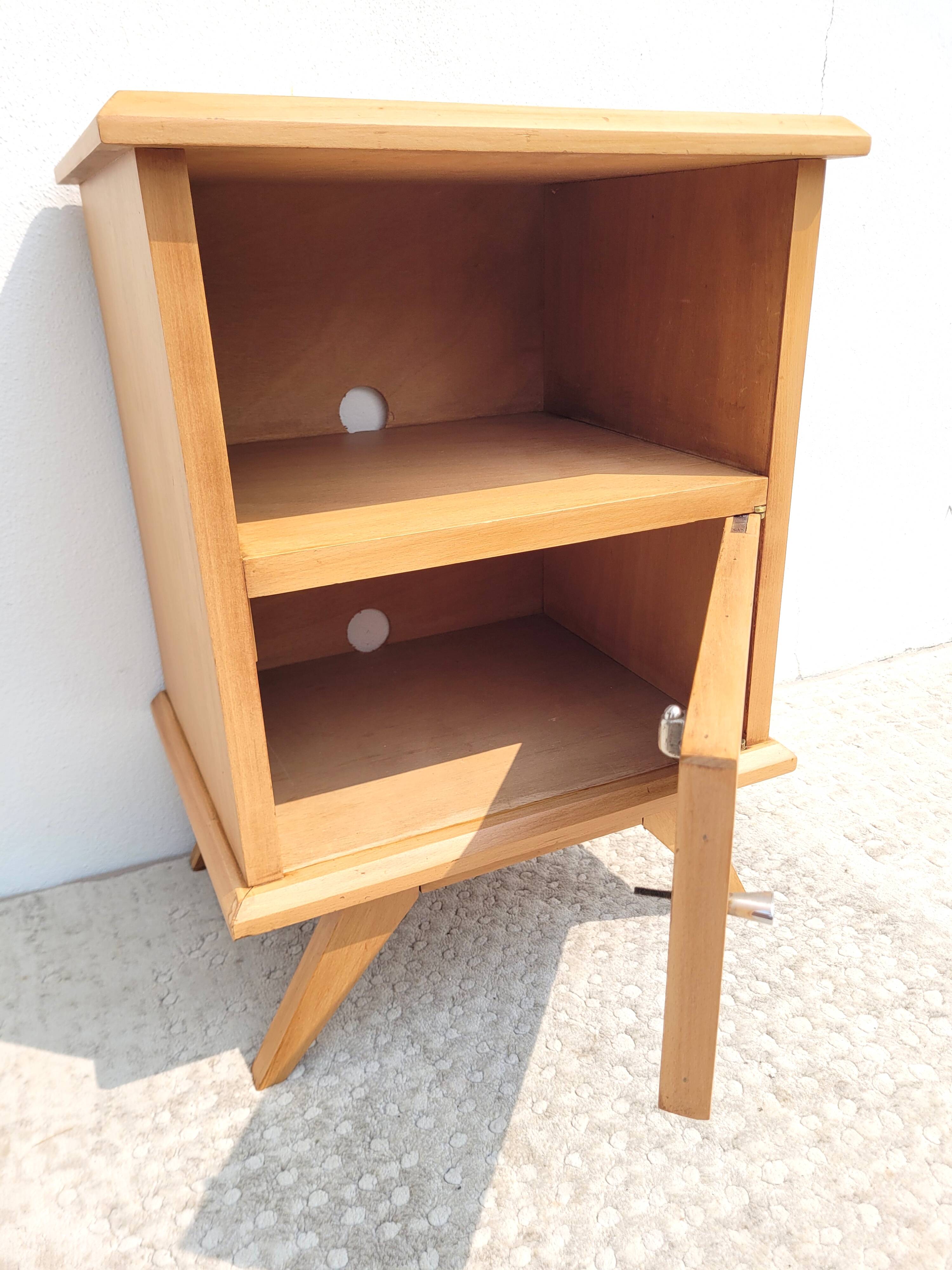 Vintage bedside table circa 1960 in raw wood