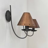 Pair of vintage wall lights, copper and black lacquered metal, France, 1970.