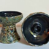 Pair of vintage Vanoise honey foam ceramic candlesticks