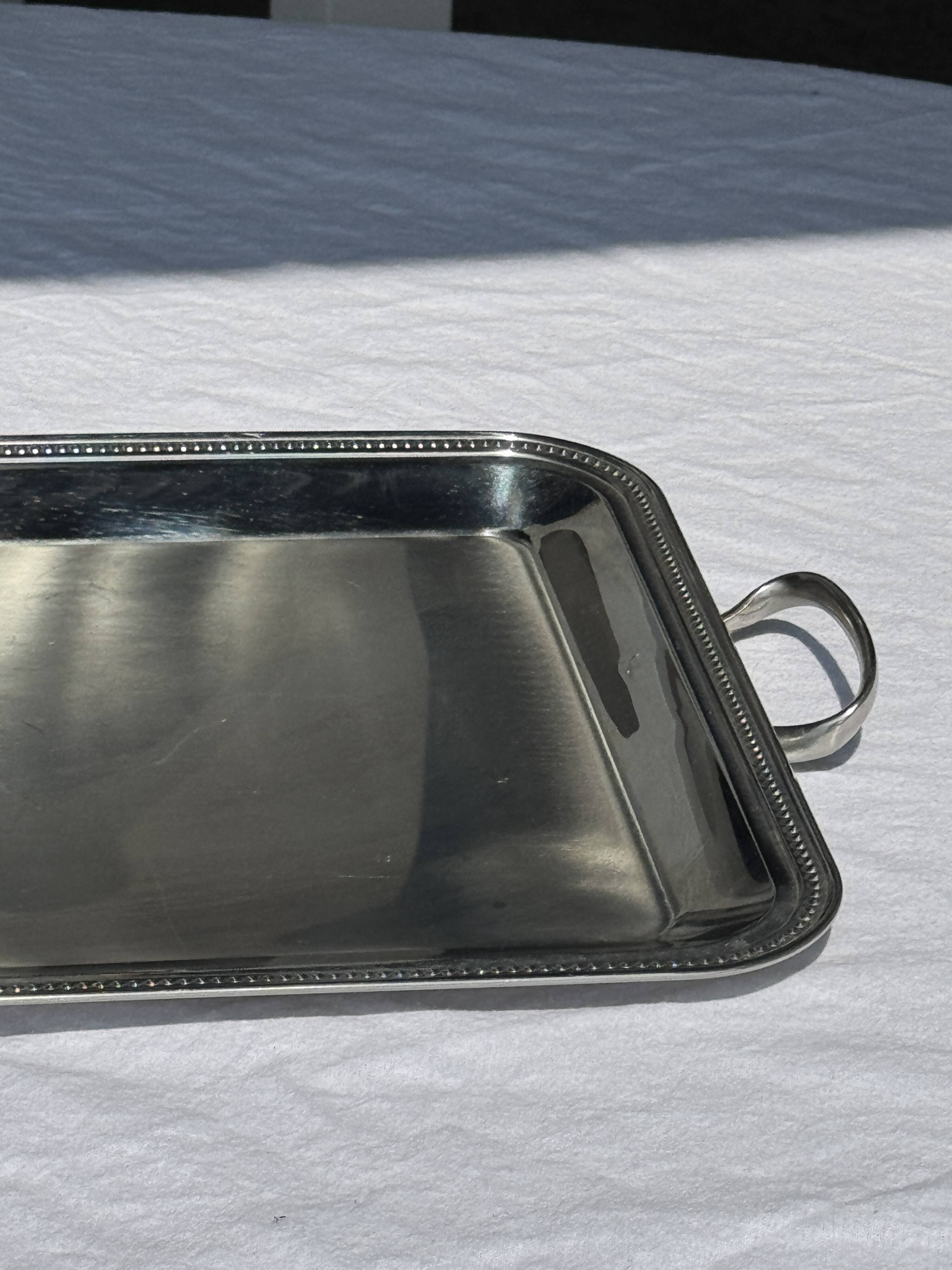 Classic silver tray with pearl stripe frieze