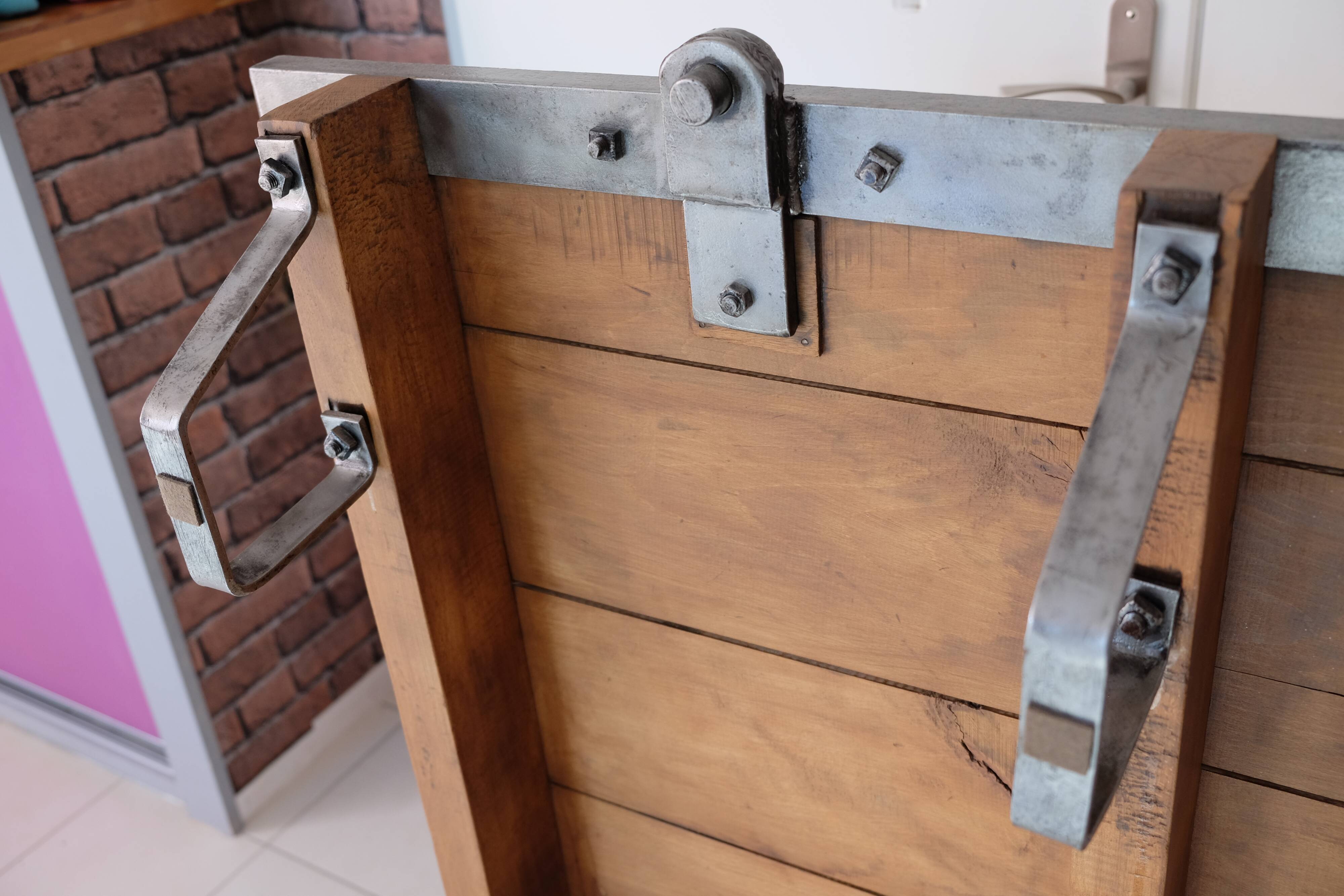 Industrial coffee table pallet on wheels