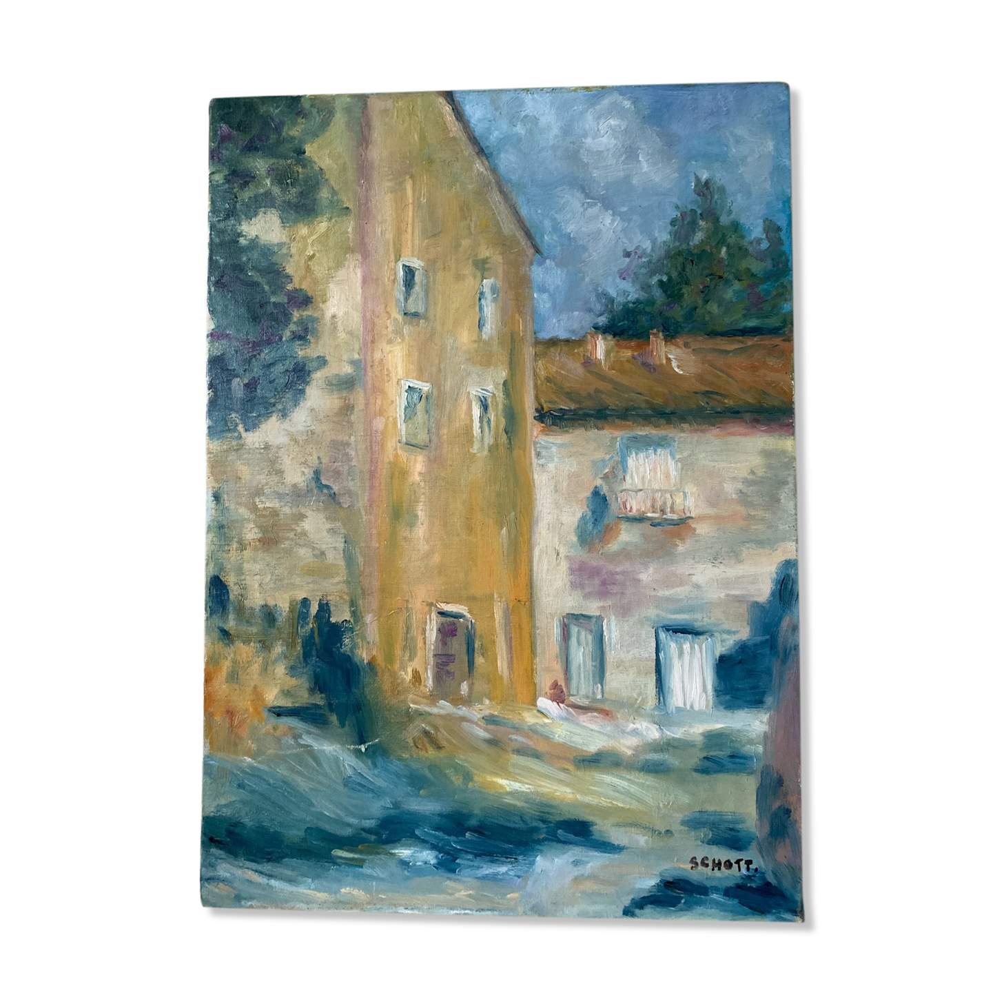 Contemporary painting colorful village