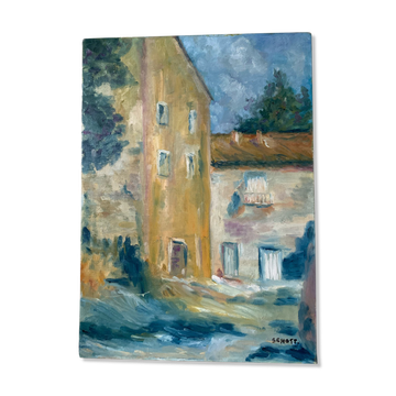 Contemporary painting colorful village