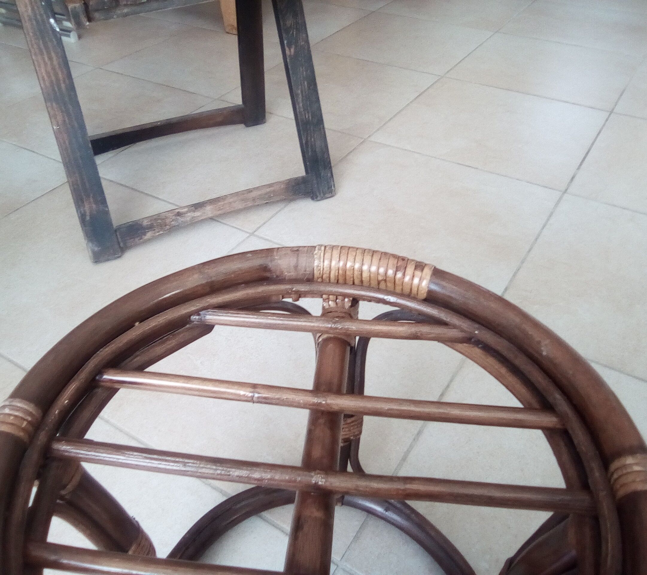 Vintage rattan stool coffee table