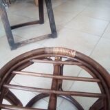 Table basse tabouret vintage en rotin