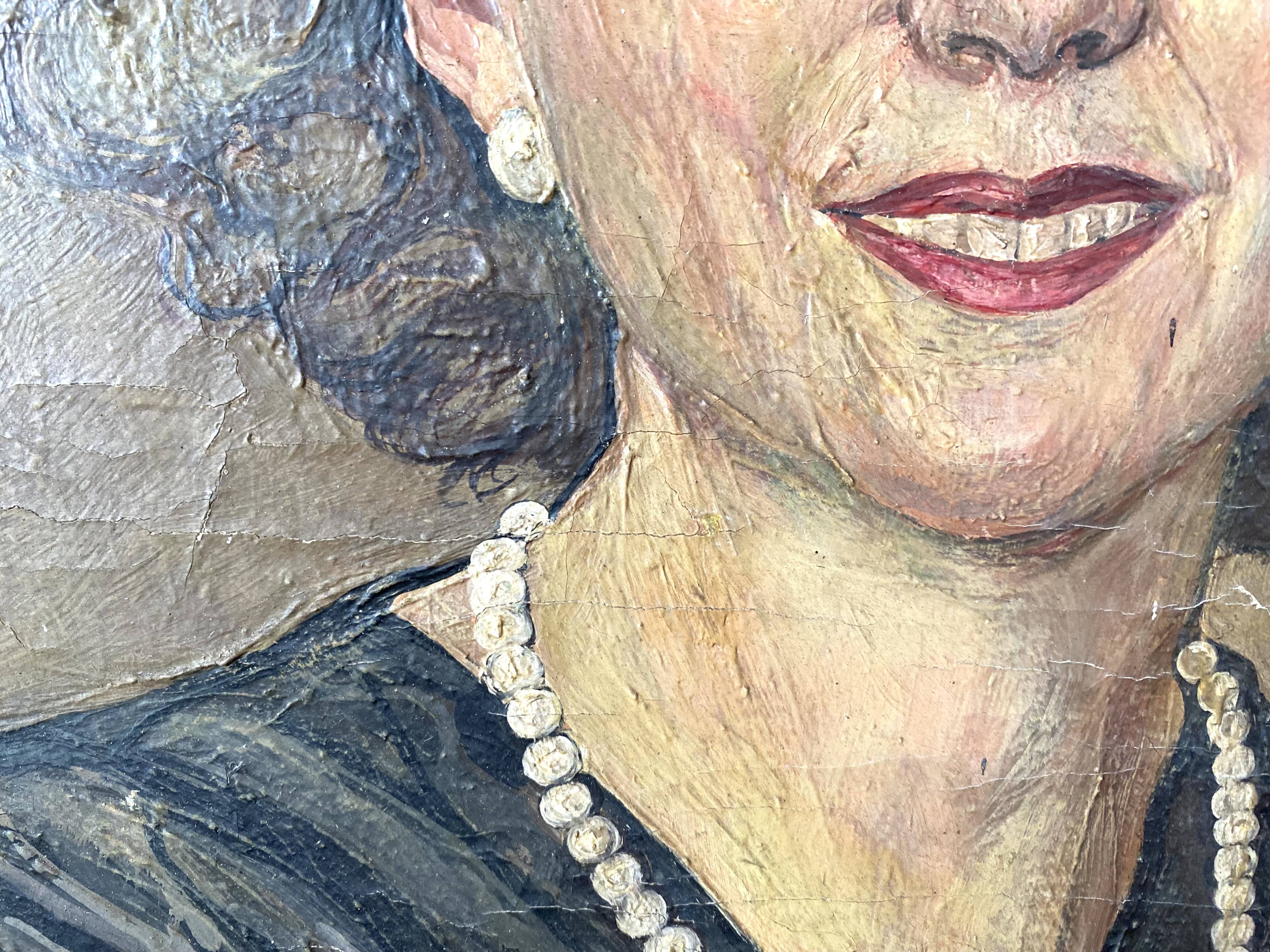 Oil portrait on canvas of an elegant vintage woman 50s