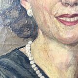 Oil portrait on canvas of an elegant vintage woman 50s