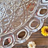 Molded glass compote bowl, geometric decoration