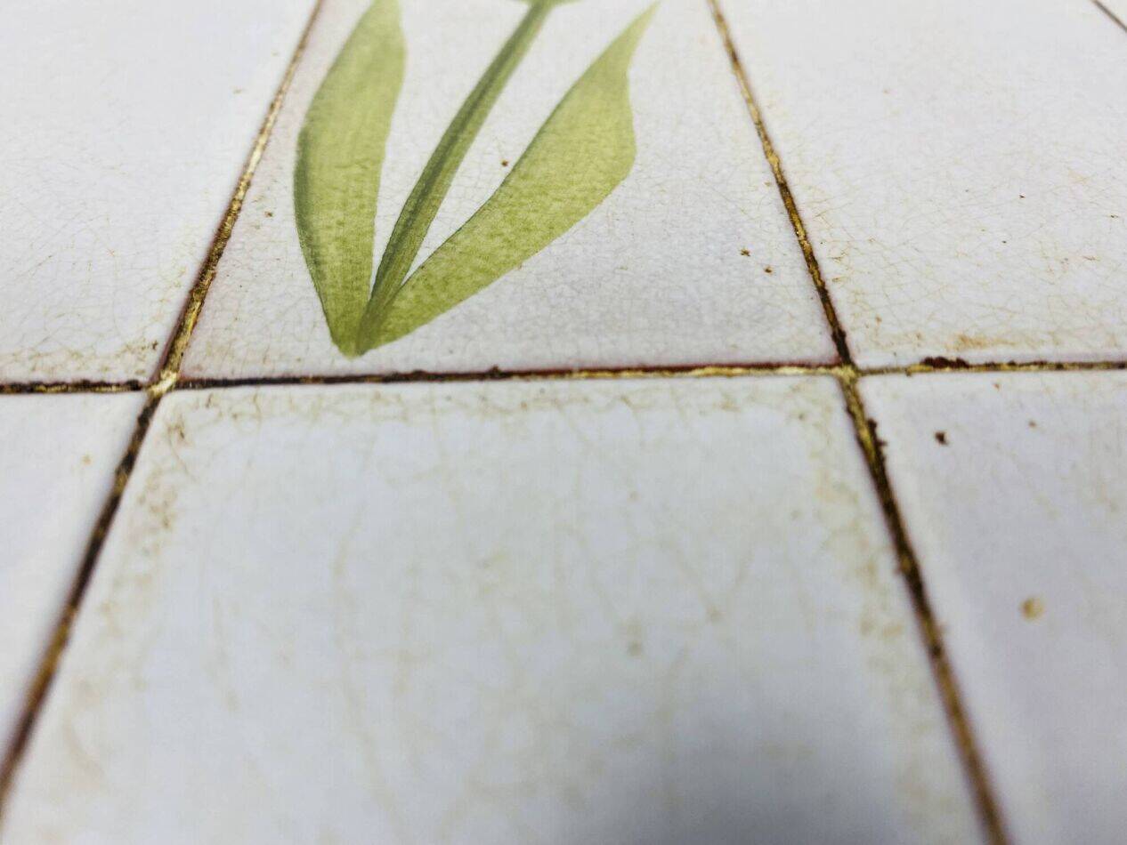 Square ceramic tile coffee table by Roger Capron, flowers, 1950s.