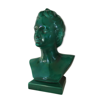 Bust woman 1950 green ceramic