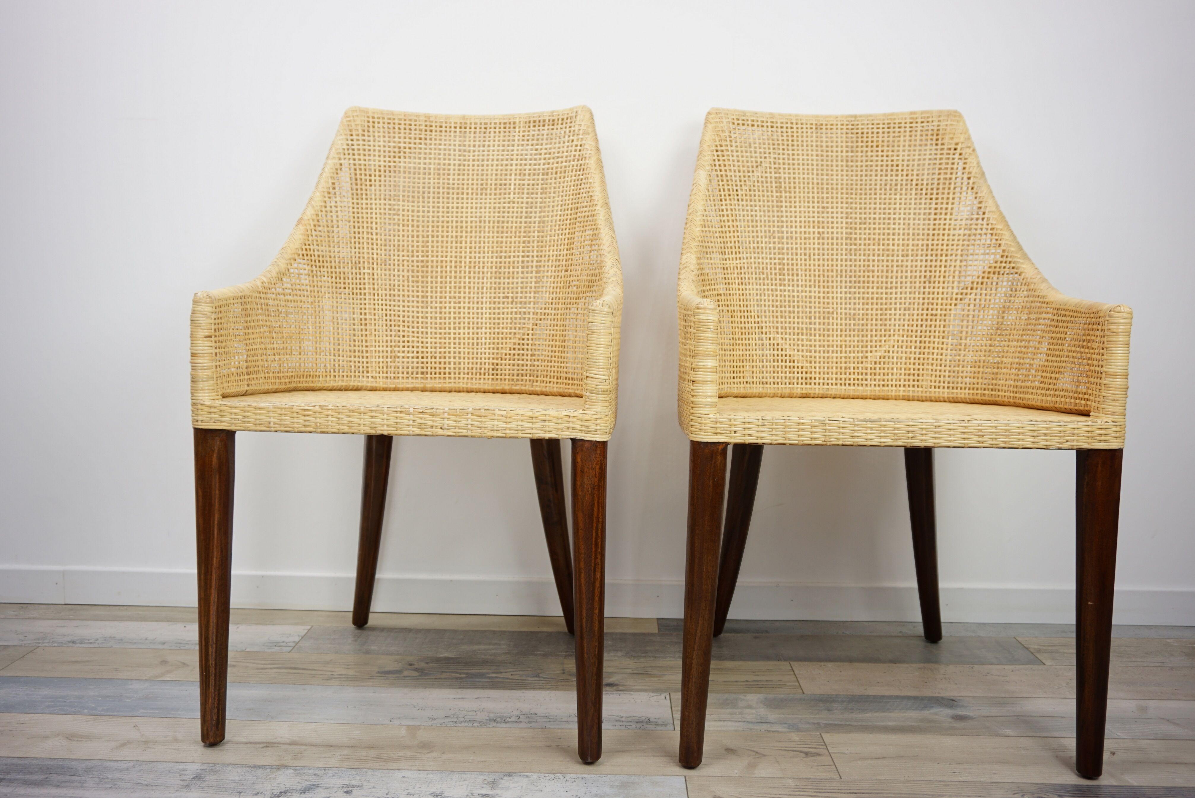 Lot de 6 chaises en rotin et bois