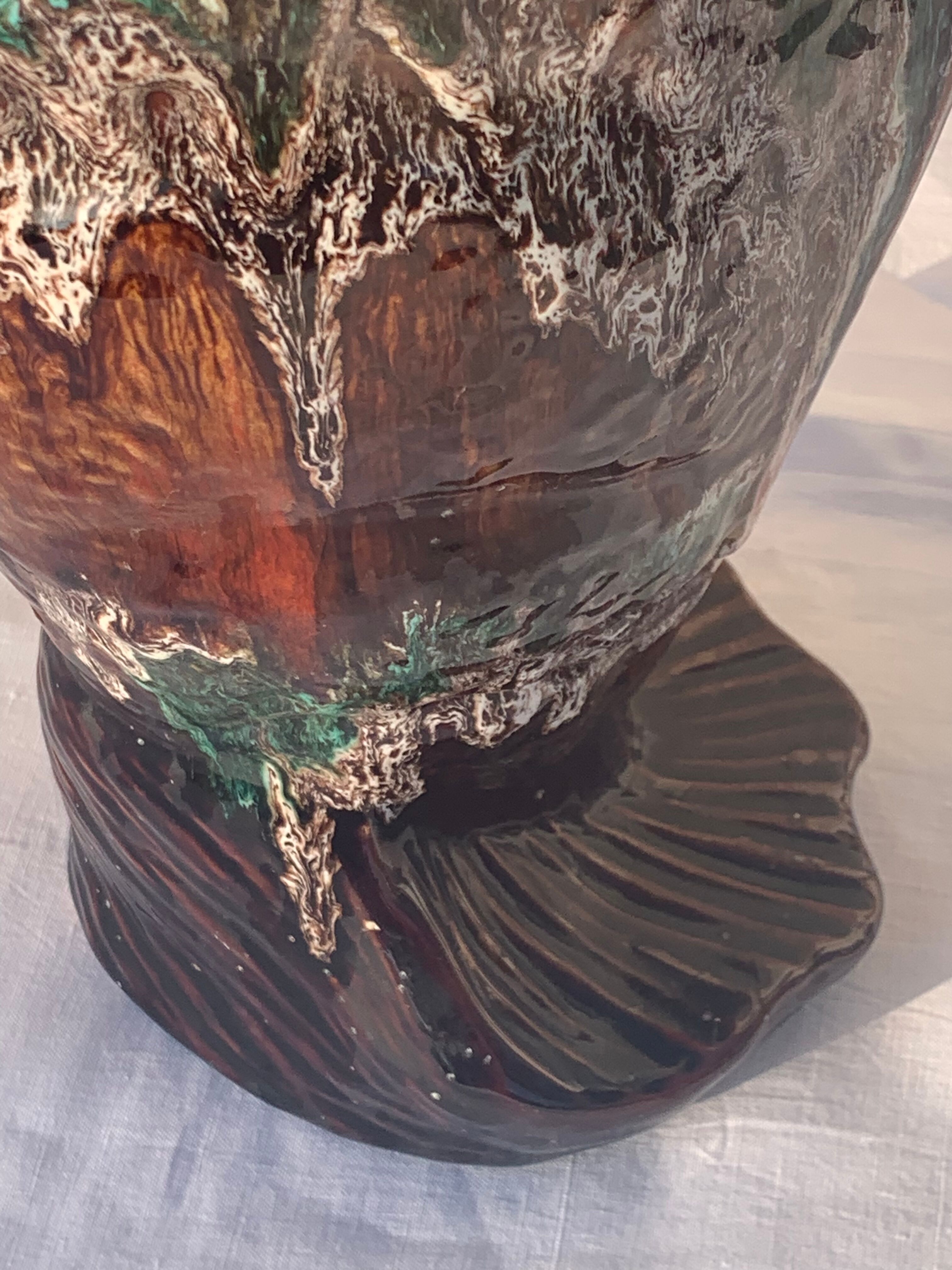 Flamed glazed ceramic slip vase molded pearly vintage vallauris