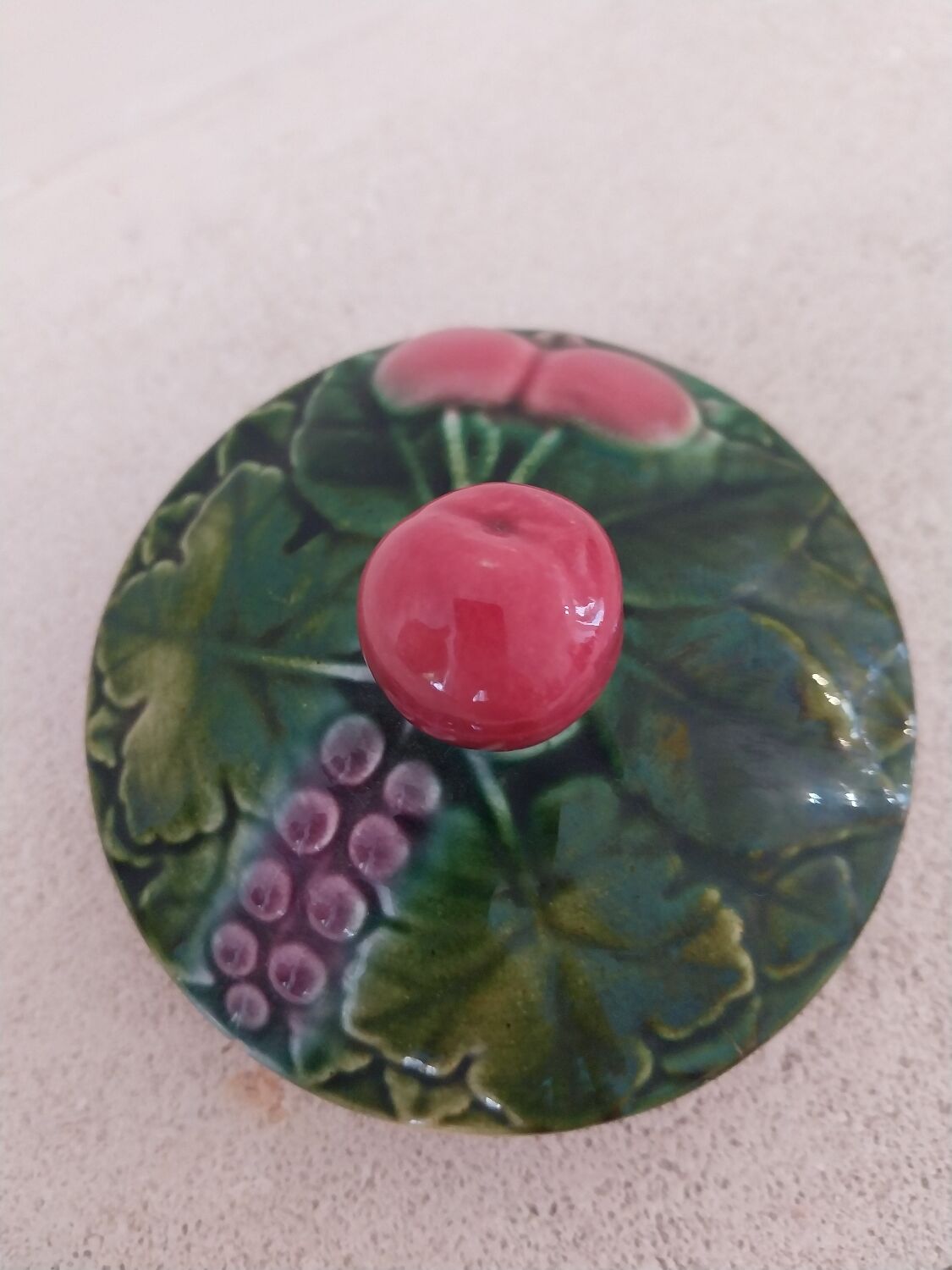 Majolica water pitcher in slipware signed Salin les Bains