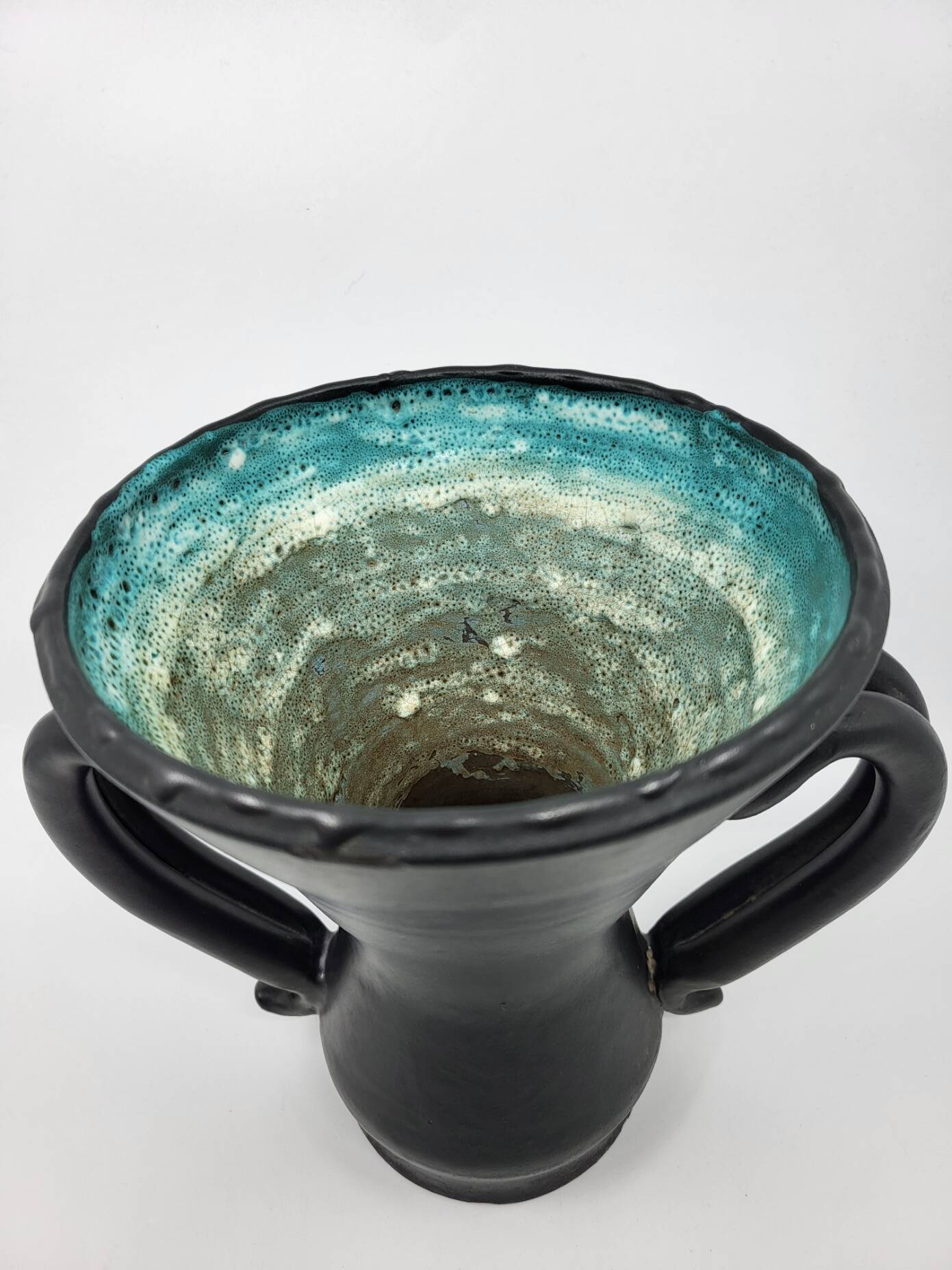 Jean Austruy Black Ceramic Ear Vase French 1950s Vintage