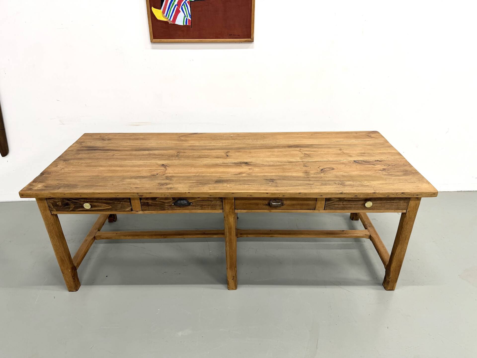Table de Ferme "Meuble de Métier" en Pin – 8 Tiroirs (L221 cm)