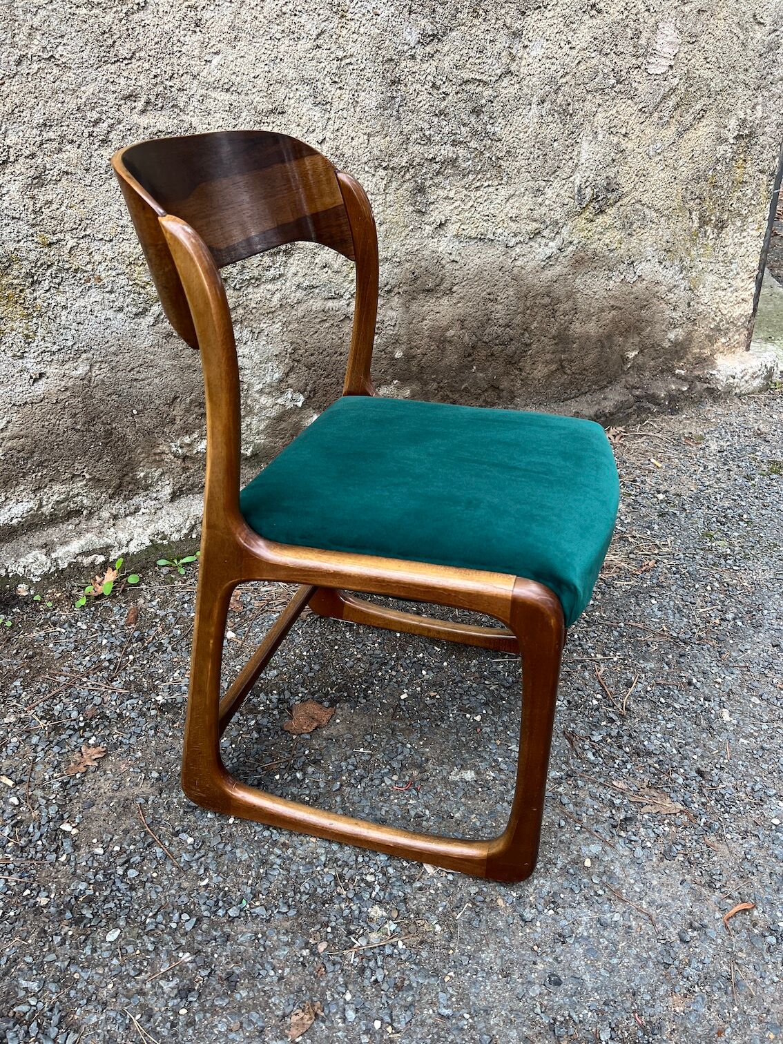 Emile and Walter Baumann walnut sleigh chair 60s
