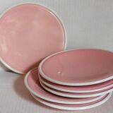 Six old pink earthenware dessert plates
