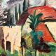 Old oil painting on panel exotic expressionist landscape signed