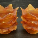 Pair of amber-colored glass paste tulips - several pairs available