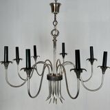 Neoclassical style chandelier in silver-plated metal by the house of Charles.