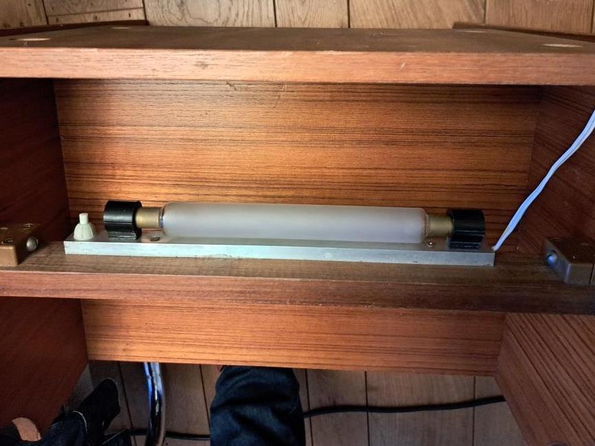 Bedside wood veneered teak, illuminating, 70s