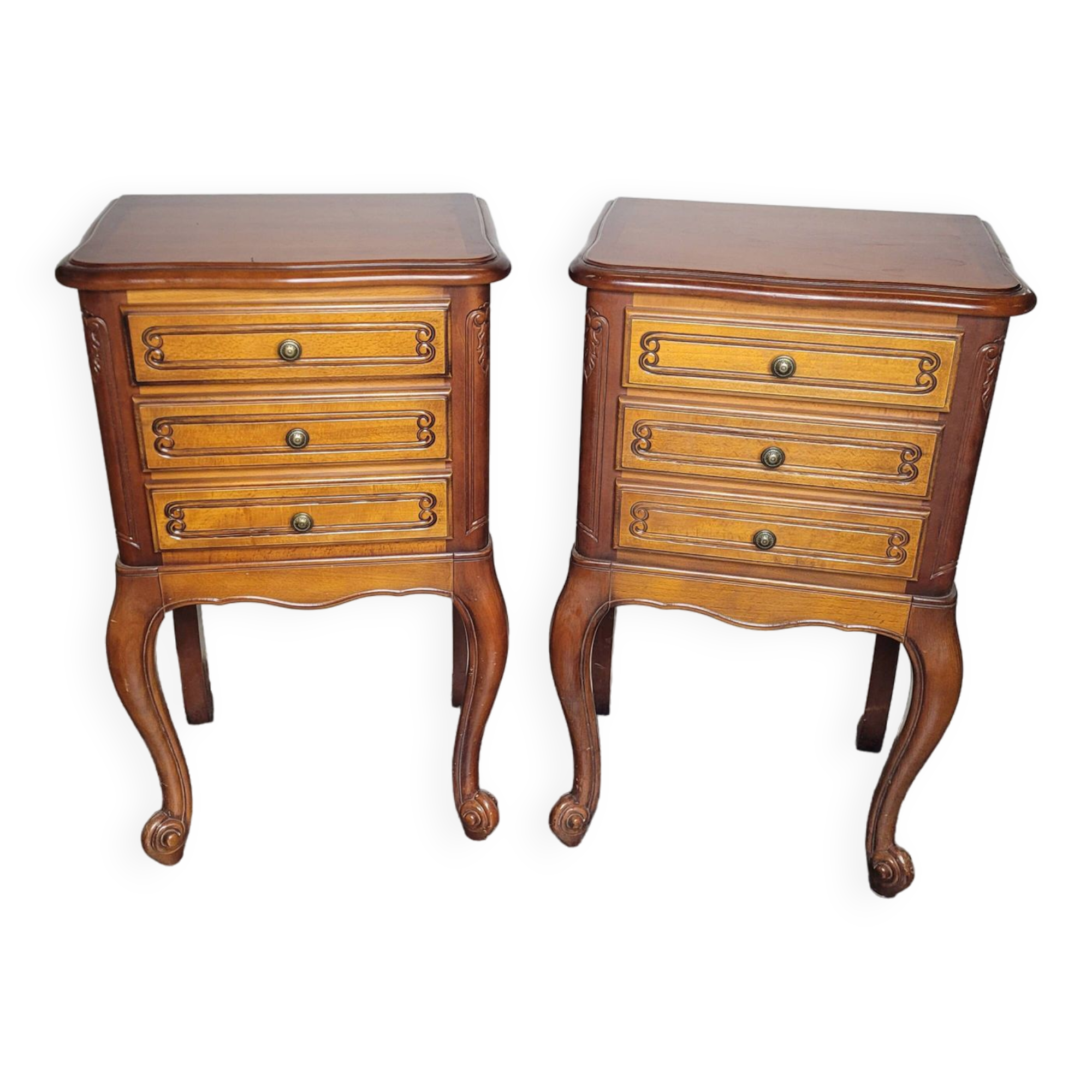Pair of Louis XV style bedside tables in cherry wood