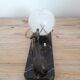 Old lamp art deco - doe in regulus on marble base - globe opaline glass - 1940