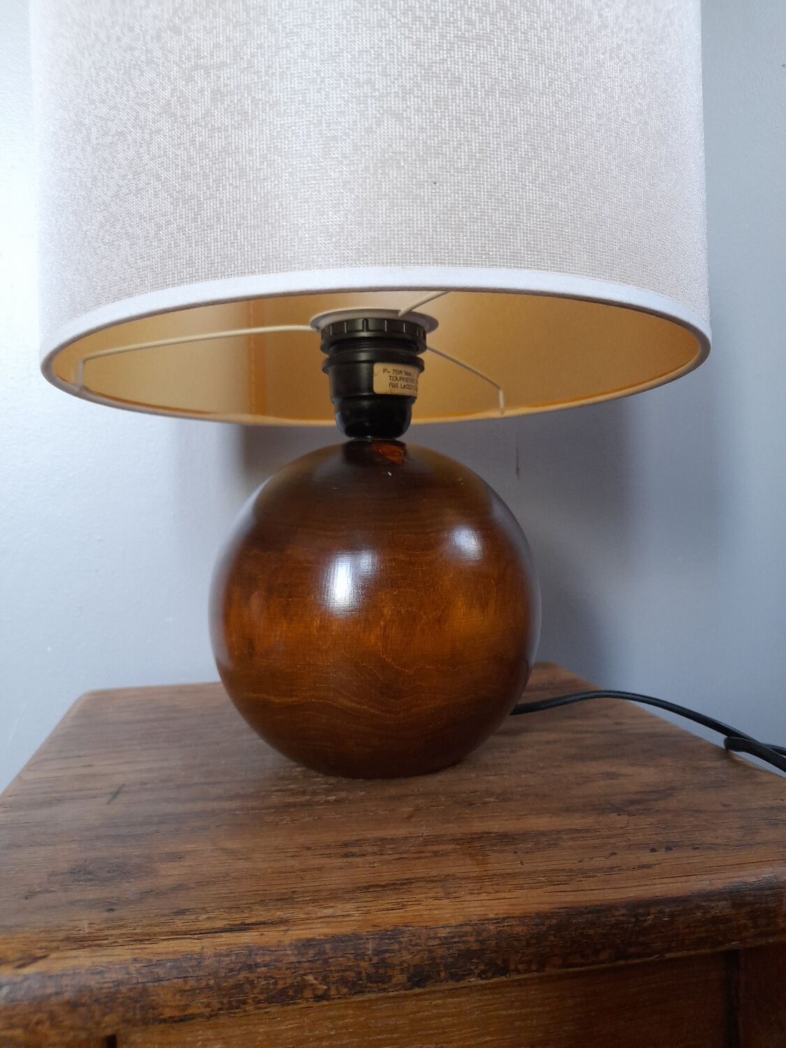 Table lamp foot ball dark solid wood Tournerie du sou, France
