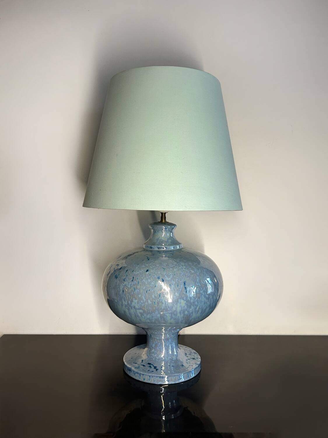 Iridescent blue ceramic lamp from the 80s